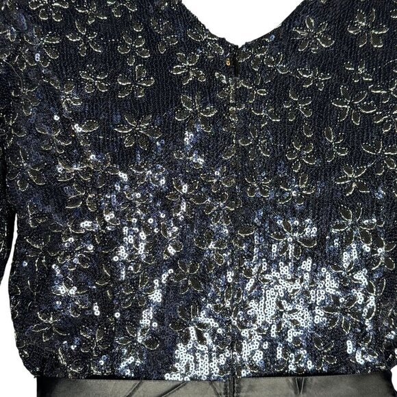 Alex Evenings Navy Blue Sequin Floral Top  3/4 Sleeves Size Small NWT - Picture 4 of 10